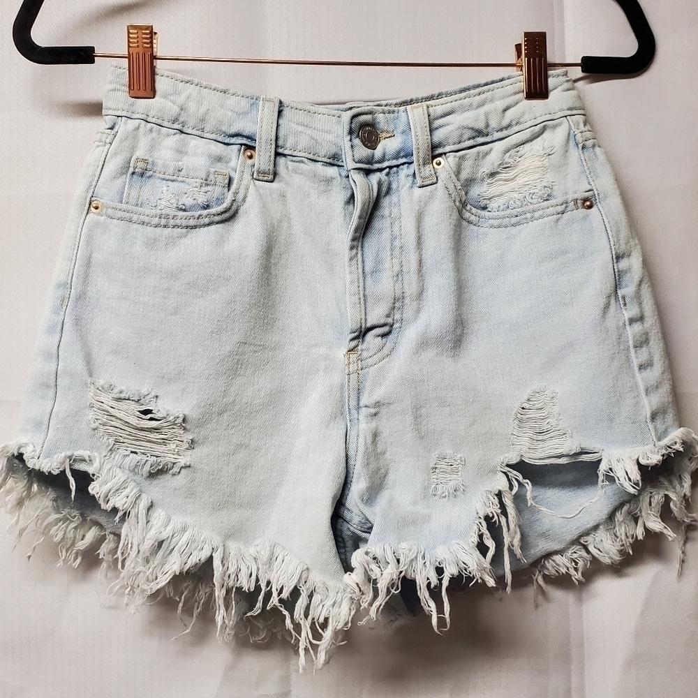Highest-Rise Light Wash Button Fly Shorts